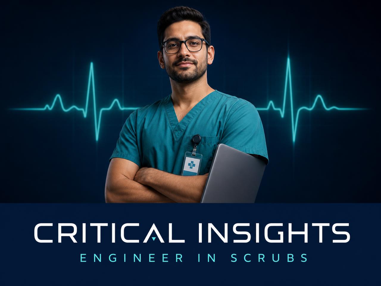 A Criticalinsights software engineer in hospital scrubs, captioned Engineer in Scrubs